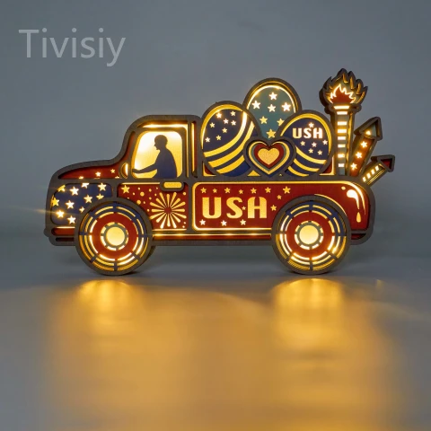 Car of Independence Day Wooden Night Light, Suitable for Home Decoration,Holiday Gift,Souvenirs